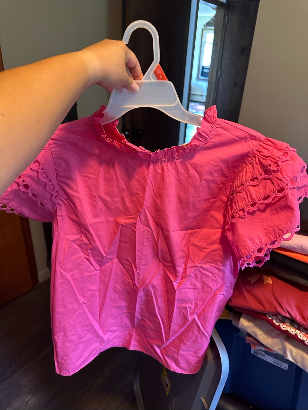 BiBi Hot Pink Eyelet Ruffle Sleeve Blouse